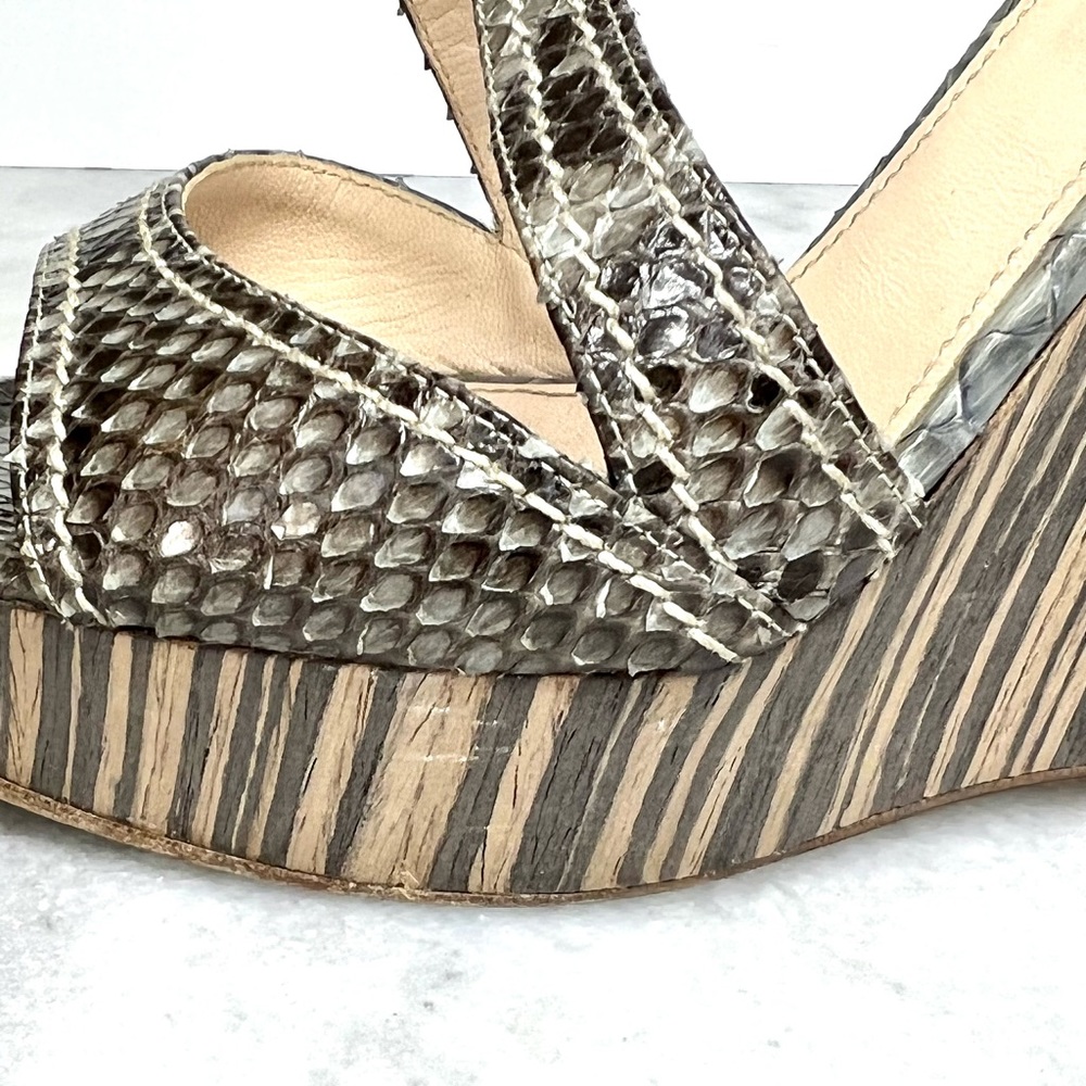 Prada Snakeskin Striped Wooden Heel Wedge Sandal - Picture 12 of 15